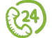 Icône verte de téléphone entouré du chiffre 24, symbolisant une assistance disponible 24h/24.